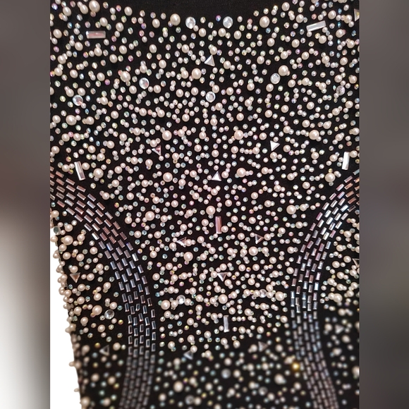 Black Rhinestone Pearl Bodycon Dress with spaghetti Strap - Picture 6 of 8